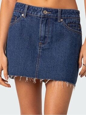 Edikted Dark Blue Denim Mini Skirt